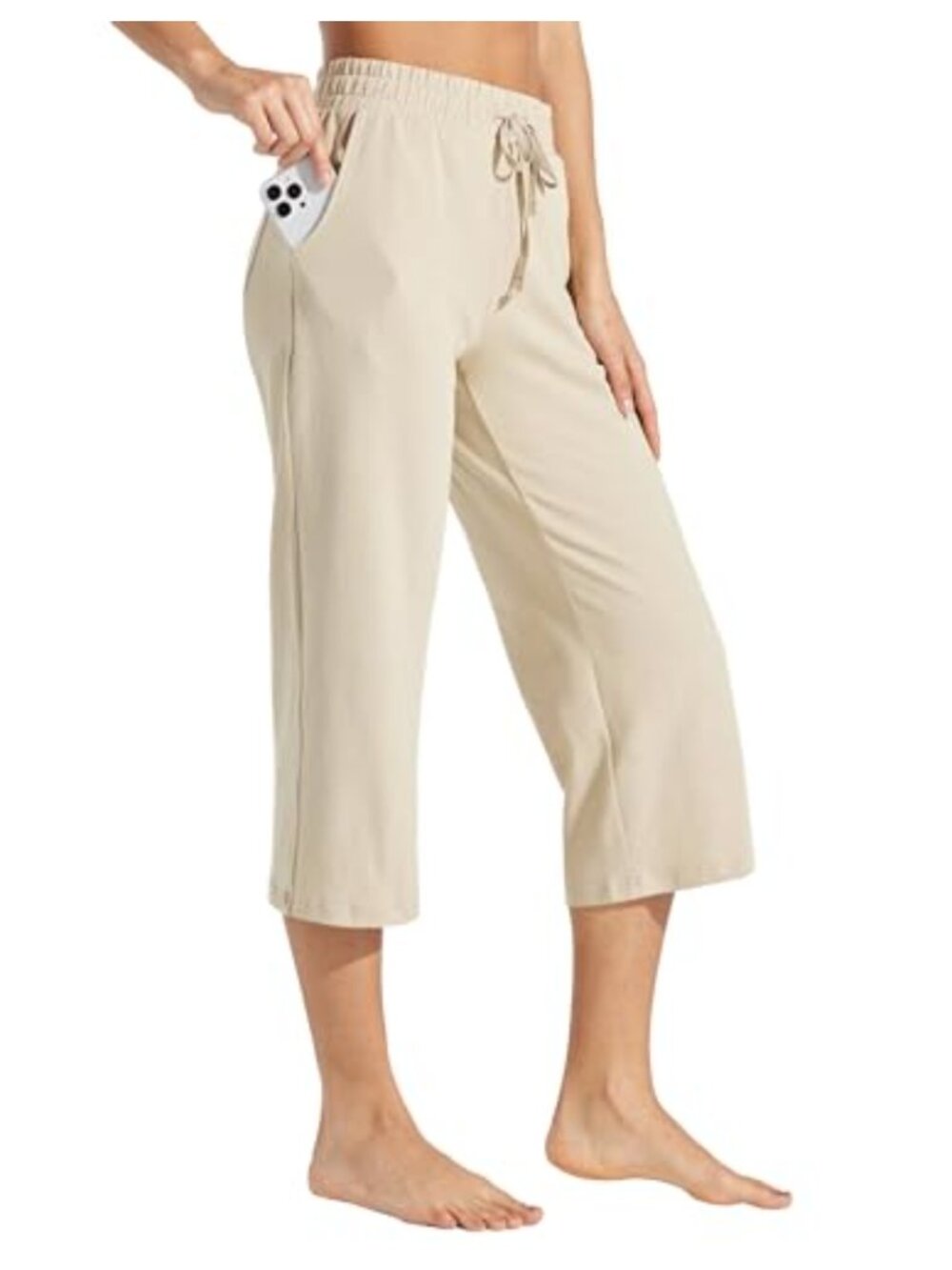 Women's Cotton Capri Yoga Pants Wide Leg with Pockets